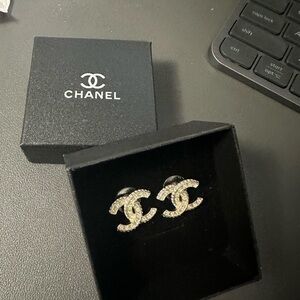 Gold Crystal CC Stud Earrings